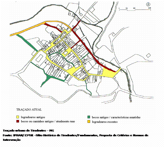 Caixa de texto:  
Traado urbano de Tiradentes  MG
Fonte: IPHAN/13SR Stio Histrico de Tiradentes/Fundamentos, Proposta de Critrios e Normas de Interveno
